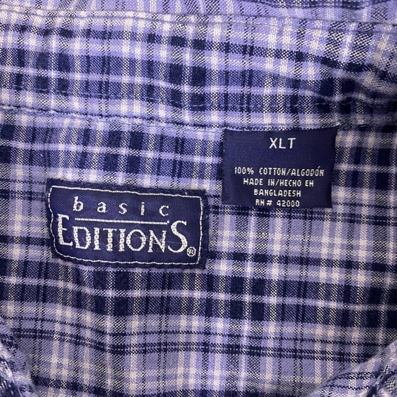 Basic Editions Button Down Shirt Men's XLT Blue Plaid Long Sleeve Cotton *Flawed - Picture 2 of 16